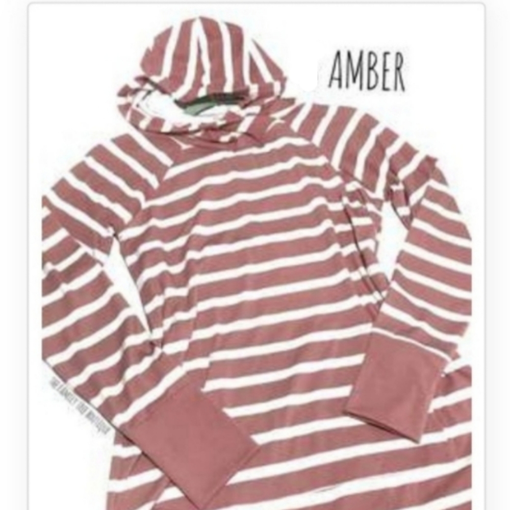 NWOT Lularoe "Amber" Rose Pink & Cream Striped Hoodie SIZE MEDIUM
